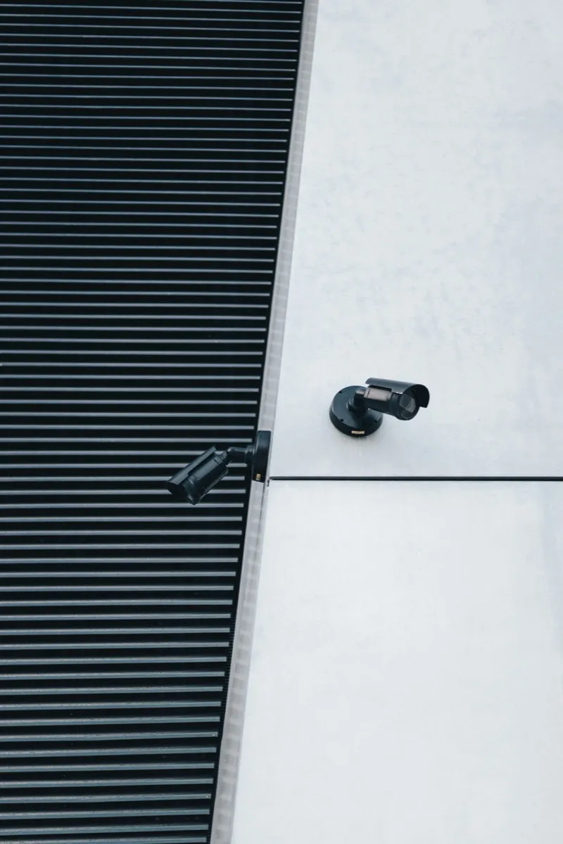 Commercial CCTV cameras on modern building exterior