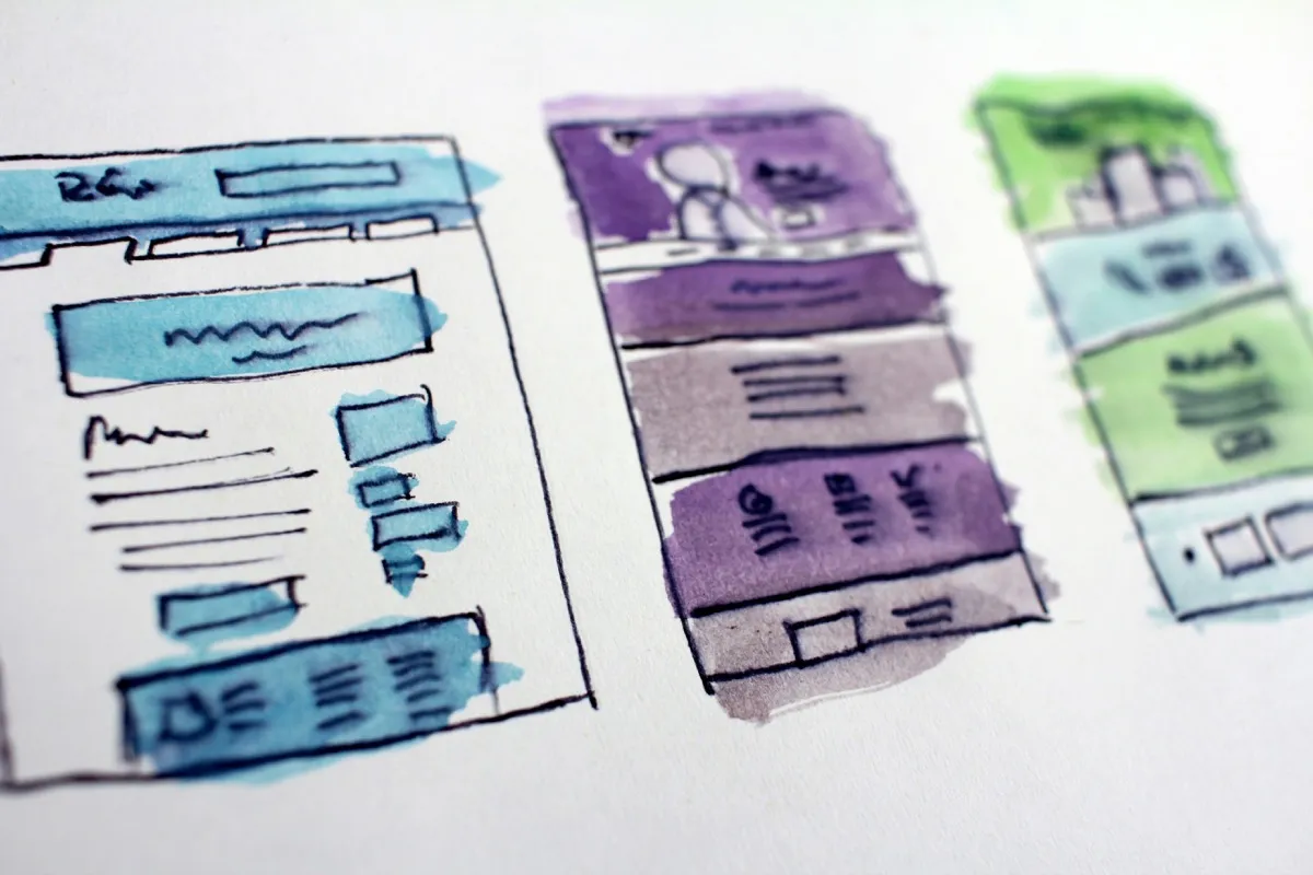Website wireframe sketches showing design process
